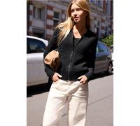 Cardigan STREET ONE STUDIO, Damen, Gr. 46, schwarz, Web, 60% Baumwolle, 40% Polyacryl, unifarben, comfort fit normal, Rundhals, Rippbündchen, Strickjacken, Grobstrick (29617904-46) schwarz