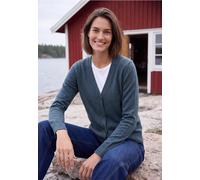 Cardigan CECIL, Damen, Gr. XL (44), blau (cotton blau melange), Feinstrick, 37% Baumwolle, 34% Polyacryl, 26% Polyester, 3% Elasthan, unifarben, comfort fit normal, V-Ausschnitt, Bündchen, Strickjacke