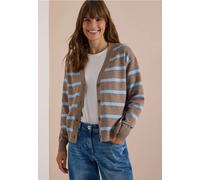 Cardigan CECIL, Damen, Gr. XL (44), braun (urban taupe melange), Stoff, 33% Polyester, 31% Polyacryl, 24% Baumwolle, 12% Polyamid, gestreift, comfort fit normal, V-Ausschnitt, Bündchen, Strickjacken, 