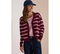 Cardigan CECIL, Damen, Gr. S (38), rot (rot wine melange), Stoff, 33% Polyester, 31% Polyacryl, 24% Baumwolle, 12% Polyamid, gestreift, comfort fit normal, V-Ausschnitt, Bündchen, Strickjacken, mit du