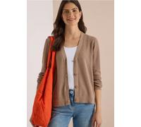Cardigan CECIL, Damen, Gr. XS (36), beige (creamy mocha melange), Web, 60% Baumwolle, 40% Viskose, unifarben, comfort fit normal, V-Ausschnitt, Rippbündchen, Strickjacken, im soften Baumwoll-Mix (3424