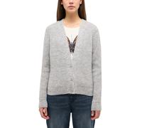 Cardigan MUSTANG "Style Sedalia", Damen, Gr. L, grau (mid grau melange), Strick, Obermaterial: 64% Polyacryl, 16% Polyester, 15% sonstige Fasern, 5% Wolle, meliert, relaxed fit taillenbedeckt, V-Aussc