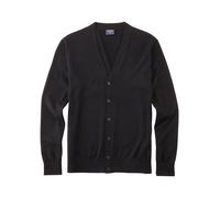 Cardigan OLYMP "Casual Strick", Herren, Gr. L, schwarz, Feinstrick, Obermaterial: 100% Schurwolle, unifarben, normal, V-Ausschnitt, Strickbund, Strickjacken, aus weicher Merinowolle (29151711-L) schwa