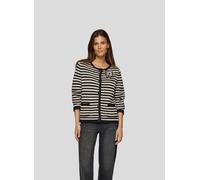 Cardigan RABE, Damen, Gr. 38, schwarz-weiß (elfenbein), Strick, Obermaterial: 70% Polyester, 30% Baumwolle, gestreift, normal hüftbedeckend, Rundhals, abgesteppte Kante, Strickjacken, Strickjacke im S