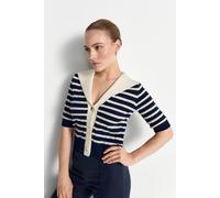 Cardigan RICHROYAL, Damen, Gr. XS, midnight blau, Strick, Obermaterial: 56% Viskose, 24% Polyester, 13% Baumwolle, 7% Polyamid, gestreift, regular fit taillenbedeckt, V-Ausschnitt, eingesetzt Rippbünd