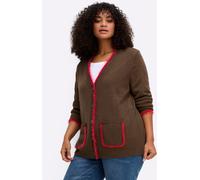 Cardigan SHEEGO, Damen, Gr. 44/46, braun (schoko, kirsche), 100% Polyacryl, Besatz:100% Polyamid, unifarben, Strickjacken (37921931-44) schoko, kirsche