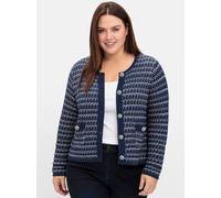 Cardigan SHEEGO, Damen, Gr. 56/58, blau (blau gemustert), 50% Baumwolle, 50% Polyacryl, gemustert, gestreift, Strickjacken (13402967-56) blau gemustert