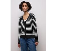 Cardigan STREET ONE, Damen, Gr. 34, schwarz, Stoff, 86% Viskose, 14% Polyester, gestreift, normal normal, V-Ausschnitt, Rippbündchen, Strickjacken, mit V-Ausschnitt (35530812-34) schwarz