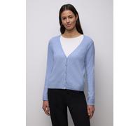 Cardigan STREET ONE, Damen, Gr. 36, frosted blau meliert, Web, 37% Baumwolle, 34% Polyacryl, 26% Polyester, 3% Elasthan, unifarben, normal normal, V-Ausschnitt, Rippbündchen, Strickjacken, mit V-Aussc