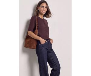 Cardigan STREET ONE, Damen, Gr. 36, rustic rouge, Strick, Obermaterial: 71% Modal, 29% Polyamid, unifarben, normal hüftbedeckend, Rundhals, Bündchen, Strickjacken, Kurzarm Cardigan mit Rundhals und Kn