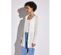 Cardigan STREET ONE, Damen, Gr. 36, weiß (sanftes weiß), Stoff, 91% Viskose, 9% Elasthan, unifarben, gerade Po-bedeckend, ohne Ausschnitt, Bündchen, Strickjacken, aus softem Materialmix (22516615-36) 