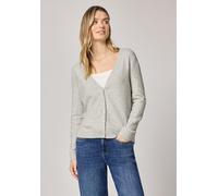 Cardigan STREET ONE, Damen, Gr. 38, pelican grau meliert, Web, 37% Baumwolle, 34% Polyacryl, 26% Polyester, 3% Elasthan, unifarben, normal normal, V-Ausschnitt, Rippbündchen, Strickjacken, mit V-Aussc