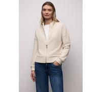 Cardigan STREET ONE, Damen, Gr. 38, sanftes weiß, Stoff, 52% Polyester, 32% Baumwolle, 13% Viskose, 3% Elasthan, gestreift, normal normal, Rundhals, Bündchen, Strickjacken, mit Struktur-Muster (914941