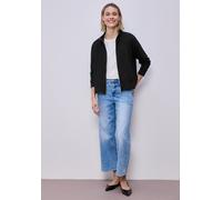 Cardigan STREET ONE, Damen, Gr. 38, schwarz, Web, 86% Baumwolle, 12% Polyester, 2% Elasthan, unifarben, comfort fit normal, Rundhals, Bündchen, Strickjacken, mit Turtleneck (52816425-38) schwarz