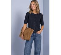 Cardigan STREET ONE, Damen, Gr. 40, schwarz (indigo night), Stoff, 71% Viskose, 29% Polyamid, unifarben, comfort fit normal, Rundhals, Rippbündchen, Strickjacken, mit Knopfleiste (41177003-40) indigo 