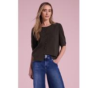 Cardigan STREET ONE, Damen, Gr. 40, braun (schwarz coffee), Stoff, 71% Viskose, 29% Polyamid, unifarben, comfort fit normal, Rundhals, Rippbündchen, Strickjacken, mit Knopfleiste (25874707-40) schwarz
