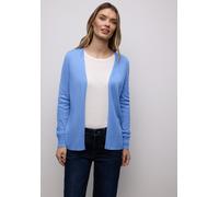 Cardigan STREET ONE, Damen, Gr. 42, bonnet blau, Stoff, 60% Viskose, 40% Baumwolle, unifarben, comfort fit normal, V-Ausschnitt, Bündchen, Strickjacken, mit Strick-Detail (97684612-42) bonnet blau