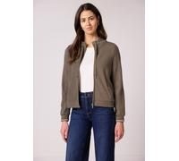 Cardigan STREET ONE, Damen, Gr. 42, light terra mocha, Web, 60% Baumwolle, 36% Polyester, 4% Elasthan, unifarben, comfort fit normal, hoch geschlossener Ausschnitt, Rippbündchen, Strickjacken, mit Col