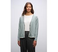 Cardigan STREET ONE, Damen, Gr. 42, nile blau meliert, Stoff, 30% Polyester, 29% Polyacryl, 21% Viskose, 20% Nylon, unifarben, normal normal, V-Ausschnitt, Rippbündchen, Strickjacken, mit V-Ausschnitt