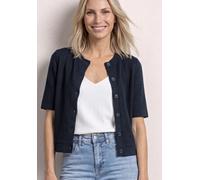 Cardigan STREET ONE, Damen, Gr. 42, shadowed navy, Stoff, 50% Viskose, 47% Polyester, 3% Elasthan, unifarben, comfort fit normal, Rundhals, Rippbündchen, Strickjacken, mit durchgehender Knopfleiste vo