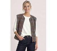 Plüschweste STREET ONE, Damen, Gr. 44, braun (silk braun), Teddy, Obermaterial: 100% Polyester, kariert, bequem hüftbedeckend, Rundhals, Westen, mit Zipper und Print / Kariert (61648657-44) silk braun