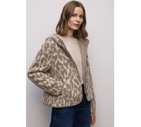 Cardigan STREET ONE, Damen, Gr. 44, light terra mocha, Stoff, 100% Polyester, animal-print, normal normal, ohne Ausschnitt, abgesteppt, Strickjacken, mit Leoprint (30122445-44) light terra mocha