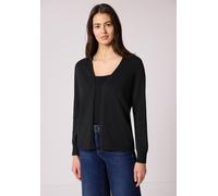 Cardigan STREET ONE, Damen, Gr. 44, schwarz, Stoff, 60% Viskose, 40% Baumwolle, unifarben, comfort fit normal, V-Ausschnitt, Bündchen, Strickjacken, mit Strick-Detail (46250032-44) schwarz