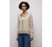 Cardigan STREET ONE, Damen, Gr. 46, cotton beige, Stoff, 86% Viskose, 14% Polyester, gestreift, normal normal, V-Ausschnitt, Rippbündchen, Strickjacken, mit V-Ausschnitt (94208660-46) cotton beige