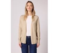 Cardigan STREET ONE, Damen, Gr. 46, cotton beige meliert, Stoff, 60% Viskose, 40% Baumwolle, unifarben, comfort fit normal, V-Ausschnitt, Bündchen, Strickjacken, mit Strick-Detail (74164815-46) cotton