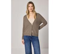 Cardigan STREET ONE, Damen, Gr. 46, light terra mocha meliert, Web, 37% Baumwolle, 34% Polyacryl, 26% Polyester, 3% Elasthan, unifarben, normal normal, V-Ausschnitt, Rippbündchen, Strickjacken, mit V-