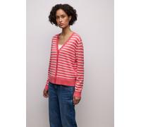Cardigan STREET ONE, Damen, Gr. 46, striking coral, Stoff, 86% Viskose, 14% Polyester, gestreift, normal normal, V-Ausschnitt, Rippbündchen, Strickjacken, mit V-Ausschnitt (58164225-46) striking coral