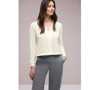 Cardigan STREET ONE, Damen, Gr. 46, sanftes weiß, Stoff, 50% Viskose, 47% Polyester, 3% Elasthan, unifarben, regular fit normal, V-Ausschnitt, Bündchen, Strickjacken, mit Knopfleiste (69314838-46) san