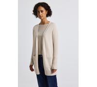 Cardigan STREET ONE, Damen, Gr. 46, tusk cream meliert, Web, 37% Baumwolle, 34% Polyacryl, 26% Polyester, 3% Elasthan, unifarben, normal hüftbedeckend, ohne Ausschnitt, Bündchen, Strickjacken, soft un