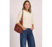 Cardigan STREET ONE, Damen, Gr. 46, weiß (pure beige), Grobstrick, 55% Polyester, 45% Baumwolle, unifarben, comfort fit normal, Rundhals, abgesteppt, Strickjacken, mit Rundhalsausschnitt (95884255-46)