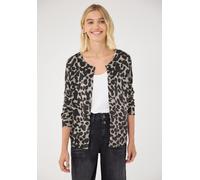 Cardigan STREET ONE STUDIO, Damen, Gr. 36, light biscuit sand meliert, Web, 60% Baumwolle, 40% Viskose, normal normal, Rundhals, Rippbündchen, Strickjacken, mit Leomuster (28425829-36) light biscuit s