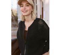 Cardigan STREET ONE STUDIO, Damen, Gr. 40, schwarz, Web, 60% Baumwolle, 40% Polyacryl, unifarben, comfort fit normal, Rundhals, Rippbündchen, Strickjacken, Grobstrick (29617904-40) schwarz