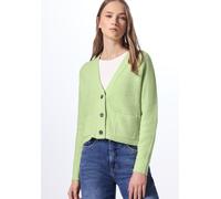 Cardigan STREET ONE STUDIO, Damen, Gr. 44, grün (patina grün meliert), Web, 37% Baumwolle, 34% Polyacryl, 26% Polyester, 3% Elasthan, unifarben, normal normal, V-Ausschnitt, Bündchen, Strickjacken, mi