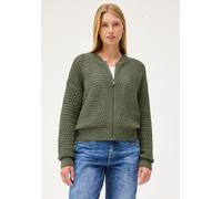 Cardigan STREET ONE STUDIO, Damen, Gr. 44, lichen grün, Web, 60% Baumwolle, 40% Polyacryl, unifarben, comfort fit normal, Rundhals, Rippbündchen, Strickjacken, Grobstrick (60873906-44) lichen grün