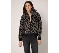 Cardigan STREET ONE STUDIO, Damen, Gr. 44, schwarz, Stoff, 100% Polyester, animal-print, normal normal, Rundhals, Rippbündchen, Strickjacken (82470766-44) schwarz