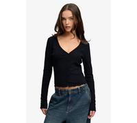 Cardigan SUPERDRY "ATH ESS POINTELLE CARDIGAN", Damen, Gr. L, eclipse navy, Single Jersey, Obermaterial: 100% Baumwolle, unifarben, skinny fit taillenbedeckt, V-Ausschnitt, Strickjacken, Pointelle Mus