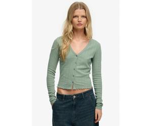 Cardigan SUPERDRY "ATH ESS POINTELLE CARDIGAN", Damen, Gr. S, light jade grün, Single Jersey, Obermaterial: 100% Baumwolle, unifarben, skinny fit taillenbedeckt, V-Ausschnitt, Strickjacken, Pointelle