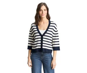 Cardigan TOM TAILOR, Damen, Gr. 3XL, weiß sky blau knit stripe, Strick, Obermaterial: 85% Viskose, 15% sonstige Fasern, gestreift, loose fit normal, V-Ausschnitt, Strickjacken, mit Streifen Muster (44