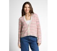 Cardigan TOM TAILOR, Damen, Gr. L, pink beige stripe, Strick, Obermaterial: 100% Baumwolle, gestreift, regular fit normal, V-Ausschnitt, Rollkante, Strickjacken, mit Streifen Muster (86266059-L) pink