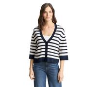 Cardigan TOM TAILOR, Damen, Gr. L, weiß sky blau knit stripe, Strick, Obermaterial: 85% Viskose, 15% sonstige Fasern, gestreift, loose fit normal, V-Ausschnitt, Strickjacken, mit Streifen Muster (4418