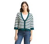 Cardigan TOM TAILOR, Damen, Gr. XXL, weiß grün knit stripe, Strick, Obermaterial: 85% Viskose, 15% sonstige Fasern, gestreift, loose fit normal, V-Ausschnitt, Strickjacken, mit Streifen Muster (789302