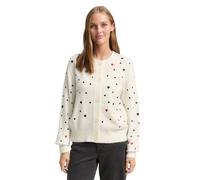 Cardigan TOM TAILOR DENIM, Damen, Gr. M, weiß schwarz dots and hearts, Strick, Obermaterial: 79% Polyacryl, 18% Polyester, 3% Elasthan, bestickt, regular fit normal, Rundhals, Rippbündchen, Strickjack