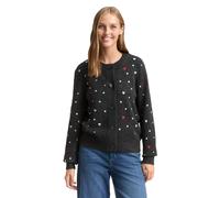Cardigan TOM TAILOR DENIM, Damen, Gr. XL, grau weiß dots and hearts, Strick, Obermaterial: 79% Polyacryl, 18% Polyester, 3% Elasthan, bestickt, regular fit normal, Rundhals, Rippbündchen, Strickjacken