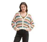 TOM TAILOR DENIM - Relaxed Fit Cardigan mit Lochmuster off white olive pink stripe XS