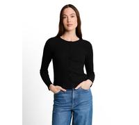 Cardigan TOM TAILOR DENIM, Damen, Gr. XXL, schwarz (deep schwarz), Feinstrick, Obermaterial: 58% Baumwolle, 38% Polyester, 4% Elasthan, unifarben, körpernah hüftlang, Rundhals, abgesteppte Kante, Stri