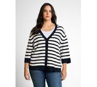 Cardigan TOM TAILOR PLUS, Damen, Gr. 54, weiß sky blau knit stripe, Strick, Obermaterial: 85% Viskose, 15% Polyamid, gestreift, loose fit normal, V-Ausschnitt, Rippbündchen, Strickjacken, mit Streifen